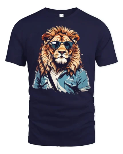 Cool Lion With Sunglasses Stylish Animal Graphic T Shirt - navy t-shirt on white background