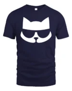 Stylish Cat Sunglasses Minimal Graphic Cool Cat T Shirt - navy t-shirt on white background