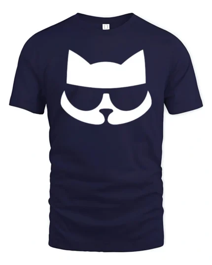 Stylish Cat Sunglasses Minimal Graphic Cool Cat T Shirt - navy t-shirt on white background