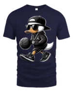 Hip Hop Duck Basketball Player Urban Style Graphic Tee - navy t-shirt on white background