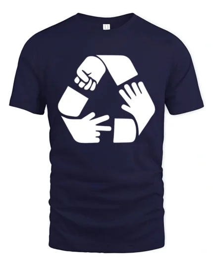 Funny Rock Paper Scissors Recycle Symbol Humor T Shirt - navy t-shirt on white background