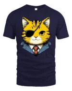 Boss Cat Eyepatch Cool Cartoon Animal Graphic T Shirt - navy t-shirt on white background
