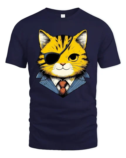 Boss Cat Eyepatch Cool Cartoon Animal Graphic T Shirt - navy t-shirt on white background