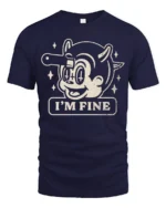 Funny Im Fine Cartoon Dog Dark Humor Graphic T Shirt - navy t-shirt on white background