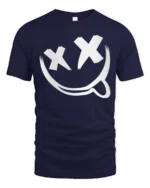 Edgy Smiley Face X Eyes Tongue Out Cool Graphic Tee - navy t-shirt on white background