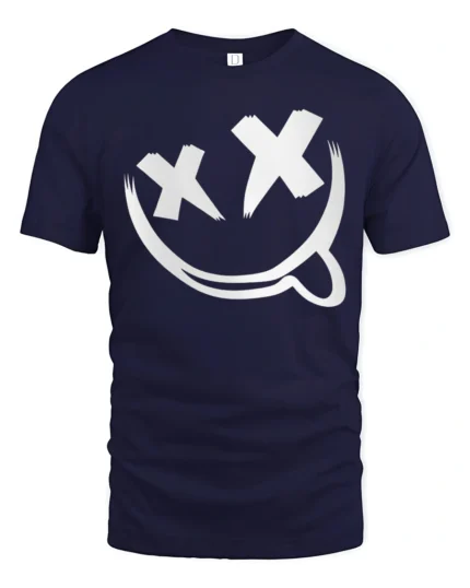 Edgy Smiley Face X Eyes Tongue Out Cool Graphic Tee - navy t-shirt on white background