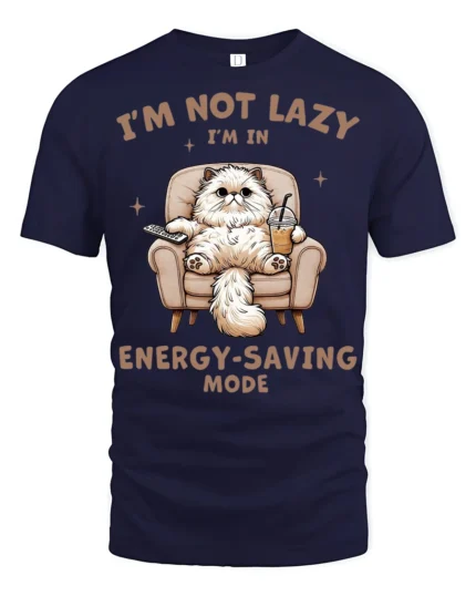 Im Not Lazy Im In Energy Saving Mode Funny Cat T Shirt - navy t-shirt on white background