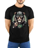 King Lion Streetwear Urban Style Cool Graphic T Shirt - model wearing black tee with hands behind back