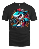 Cool Rapper Shark With Chain Urban Swag Graphic Tee Shirt - black t-shirt on white background