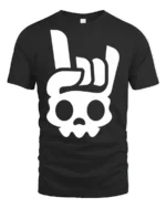 Rock On Skull Hand Sign Minimalist Cool Graphic T Shirt - black t-shirt on white background