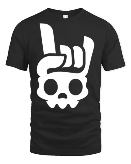 Rock On Skull Hand Sign Minimalist Cool Graphic T Shirt - black t-shirt on white background