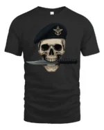 Skull Soldier Beret Knife Tactical Military Graphic T Shirt - black t-shirt on white background