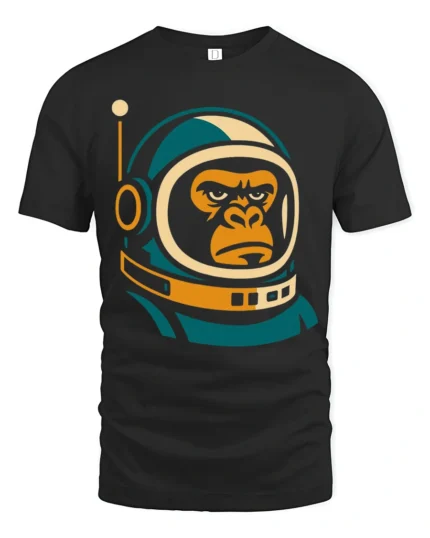 Cool Astronaut Gorilla Space Ape Retro Graphic T Shirt - black t-shirt on white background