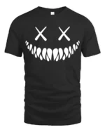 Creepy Smile Skull Face X Eyes Minimalist Graphic T Shirt - black t-shirt on white background