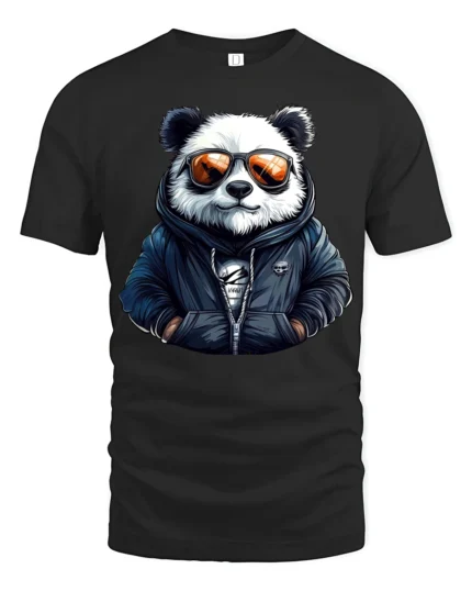 Cool Panda Sunglasses Streetwear Graphic T Shirt Stylish Tee - black t-shirt on white background