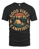 Good Vibes And Campfires Vintage Camping Graphic T Shirt - black t-shirt on white background