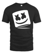 DJ Marshmallow Smile Face Minimalist Music Graphic T Shirt - black t-shirt on white background