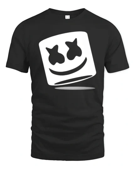 DJ Marshmallow Smile Face Minimalist Music Graphic T Shirt - black t-shirt on white background