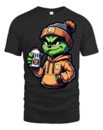Cool Grinch Style Monster Drinking Beer Funny T Shirt - black t-shirt on white background
