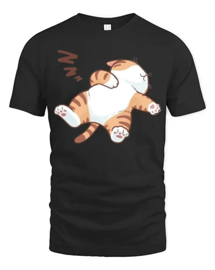 Funny Lazy Cat Nap Time Cozy Cartoon Graphic T Shirt - black t-shirt on white background