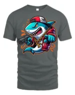 Cool Rapper Shark With Chain Urban Swag Graphic Tee Shirt - gray t-shirt on white background