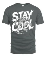 Stay Cool Skeleton Skateboard Funny Street Style Graphic T Shirt - gray t-shirt on white background