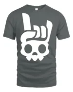 Rock On Skull Hand Sign Minimalist Cool Graphic T Shirt - gray t-shirt on white background