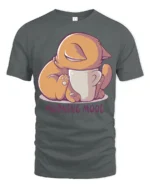 Cute Sleepy Cat Morning Mood Coffee Lover Funny T Shirt - gray t-shirt on white background