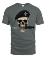Skull Soldier Beret Knife Tactical Military Graphic T Shirt - gray t-shirt on white background