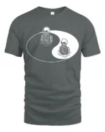 Yin Yang Skeleton Balance Dark Humor Aesthetic Graphic T Shirt - gray t-shirt on white background