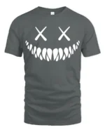 Creepy Smile Skull Face X Eyes Minimalist Graphic T Shirt - gray t-shirt on white background