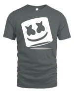 DJ Marshmallow Smile Face Minimalist Music Graphic T Shirt - gray t-shirt on white background