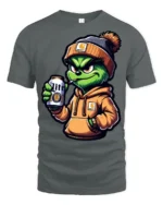 Cool Grinch Style Monster Drinking Beer Funny T Shirt - gray t-shirt on white background