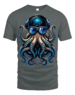 Cool DJ Octopus With Headphones Sunglasses Graphic T Shirt - gray t-shirt on white background