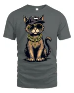 Cool Gangster Cat Gold Chain Hip Hop Style Graphic T Shirt - gray t-shirt on white background