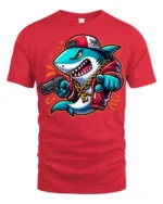Cool Rapper Shark With Chain Urban Swag Graphic Tee Shirt - red t-shirt on white background