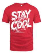 Stay Cool Skeleton Skateboard Funny Street Style Graphic T Shirt - red t-shirt on white background