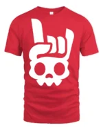 Rock On Skull Hand Sign Minimalist Cool Graphic T Shirt - red t-shirt on white background