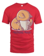 Cute Sleepy Cat Morning Mood Coffee Lover Funny T Shirt - red t-shirt on white background