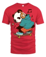Cool Panda Skateboard Headphones Music Lover Graphic T Shirt - red t-shirt on white background