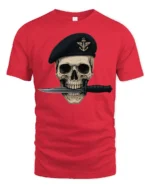 Skull Soldier Beret Knife Tactical Military Graphic T Shirt - red t-shirt on white background