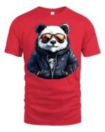 Cool Panda Sunglasses Streetwear Graphic T Shirt Stylish Tee - red t-shirt on white background