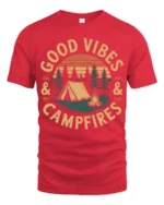 Good Vibes And Campfires Vintage Camping Graphic T Shirt - red t-shirt on white background