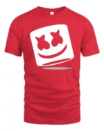 DJ Marshmallow Smile Face Minimalist Music Graphic T Shirt - red t-shirt on white background