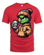 Cool Grinch Style Monster Drinking Beer Funny T Shirt - red t-shirt on white background