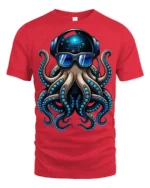 Cool DJ Octopus With Headphones Sunglasses Graphic T Shirt - red t-shirt on white background