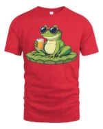 Cute Cool Frog Sunglasses Drink Summer Fun Graphic T Shirt - red t-shirt on white background