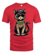 Cool Gangster Cat Gold Chain Hip Hop Style Graphic T Shirt - red t-shirt on white background
