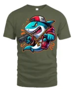 Cool Rapper Shark With Chain Urban Swag Graphic Tee Shirt - military green t-shirt on white background