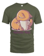 Cute Sleepy Cat Morning Mood Coffee Lover Funny T Shirt - military green t-shirt on white background